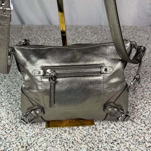 Michael Kors Metallic Silver Leather Crossbody Bag Women's Casual - Picture 1 of 12